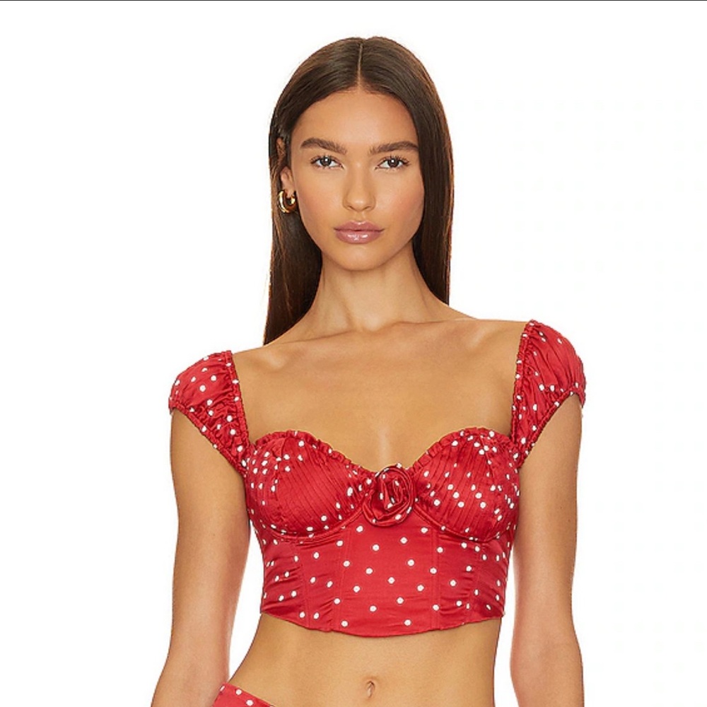 For Love and Lemons Eleanor Crop Top in Red with white polka dots in size medium